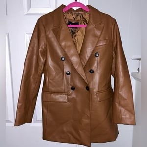NWT BCBG MaxAzria vegan leather brown blazer